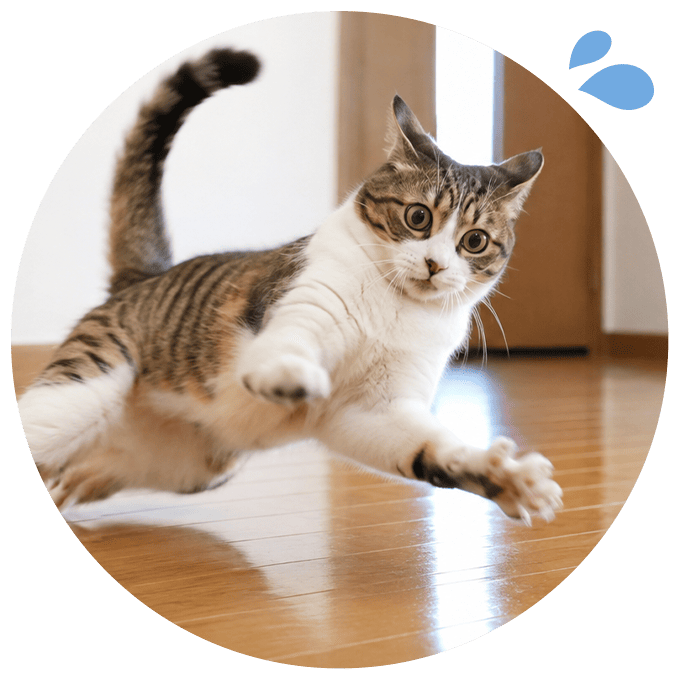 フローリングで滑る猫
